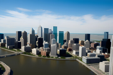 Fototapeta na wymiar Vertical of the skyline of New Orleans, Louisiana, United States across Mississippi River
