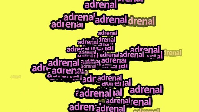 animated video scattered with the words ADRENAL on a yellow background