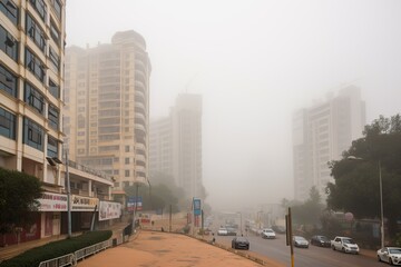 Fototapeta na wymiar Bangalore India centrum city in fog , generative artificial intelligence