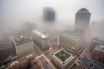 Fototapeta na wymiar Boston United States centrum city in fog , generative artificial intelligence