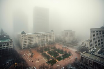  Boston United States centrum city in fog , generative artificial intelligence
