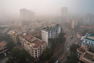 Obraz premium Chennai India centrum city in fog, generative artificial intelligence