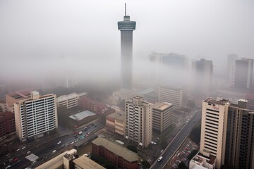  Johannesburg South Africa centrum city in fog , generative artificial intelligence