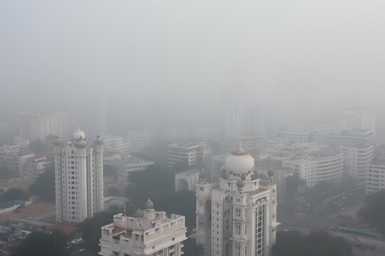 Hyderabad India centrum city in fog, generative artificial intelligence