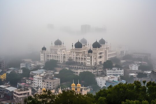  Hyderabad India centrum city in fog , generative artificial intelligence