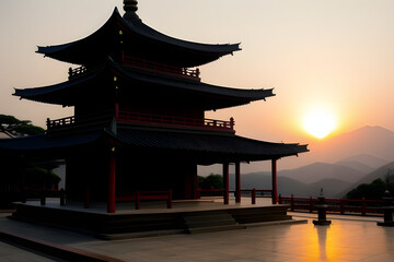 pagoda sunset silhoutte, asia concept