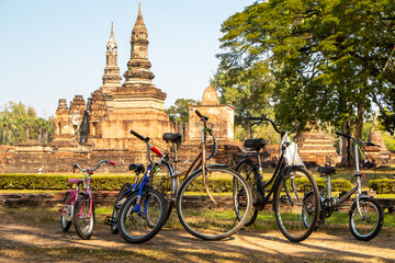 Bicycles parked in Sukhothai Historical Park, Thailand
