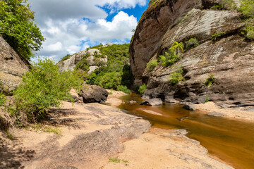 Geological formations, river and vegetation