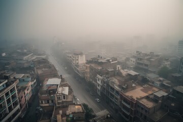 Lahore Pakistan centrum city in fog , generative artificial intelligence

