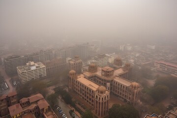 Lahore Pakistan centrum city in fog , generative artificial intelligence
