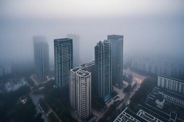 Shenzhen China centrum city in fog , generative artificial intelligence