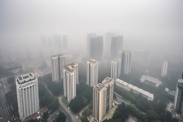 Shenzhen China centrum city in fog, generative artificial intelligence