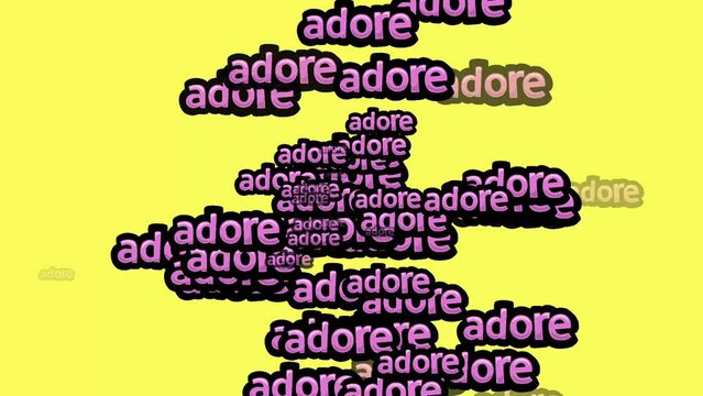 animated video scattered with the words ADORE  on a yellow background