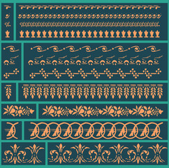 Set of eleven Baroque vintage stencil decorations. Vectorized seamless patterns.