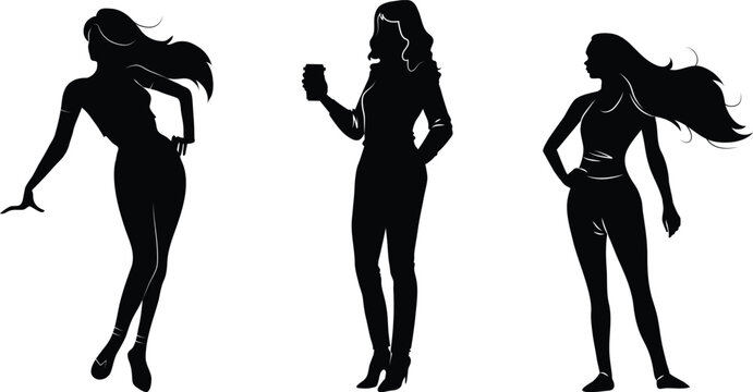 silhouette of modern girl.silhouette of modern model.silhouette of fashion girls.