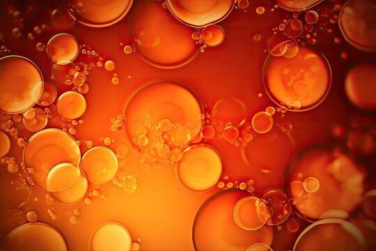 colorful oil bubbles on a vibrant red background. Generative AI