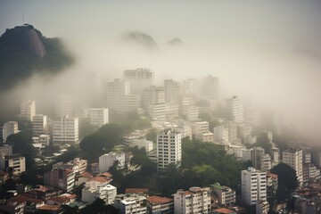 Rio de Janeiro Brazil centrum city in fog , generative artificial intelligence