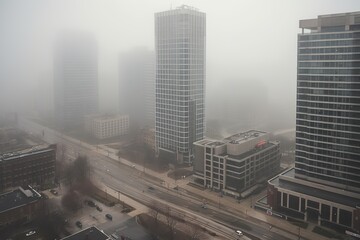 Obraz premium Toronto Canada centrum city in fog , generative artificial intelligence