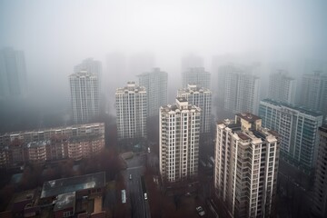 Wuhan China centrum city in fog , generative artificial intelligence