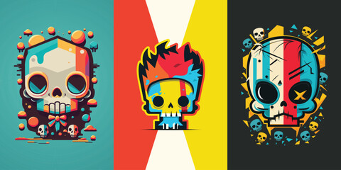 Skull illustrations mascot collection in colorful