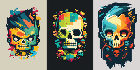 Skull illustrations mascot collection in colorful