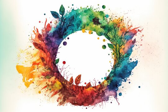 Exploding Of Rainbow Colored Powder Explosion In Circle Shape Isolated On White Background. Inspiration Of Multicolor Shading Festival. Finest Generative AI.