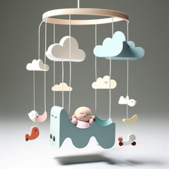 Baby mobile crib. Baby toy. Generative AI.