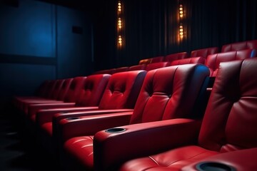 Obraz premium Red seats in a cinema. Generative AI.