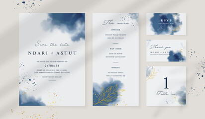 Abstract watercolor wedding invitation template. set of wedding stationery. luxury card and poster background.