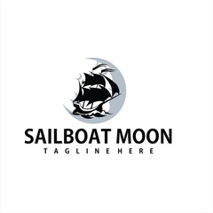 sailing boat logo design with beautiful sun view