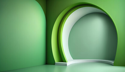 Green abstract wall. Green floor. Banner. Generative AI