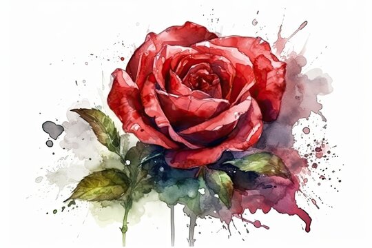 beautiful red rose painted in watercolor. Generative AI