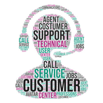 Customer Support Icon word art, Consultation, telemarketing, consultant, secretary, word collage