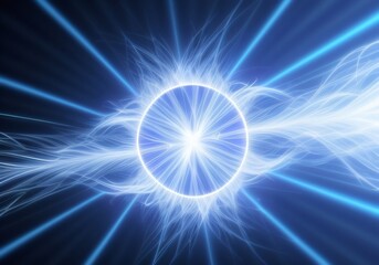 Fototapeta premium Photon, quantum, particle of light. Light and particle interplay on subject of science, education, computing and modern technology. Created with generative AI tools