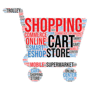 Shopping cart vector icon, Shopping cart word cloud art isolated on a white background, Word collage