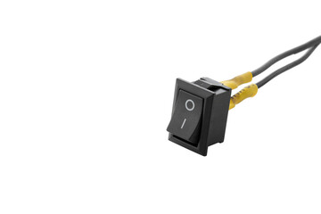 12v - 24v switch button connected to wires, cut out on isolated white