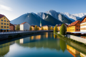 Fototapeta premium City of Innsbruck with Inn river, Tyrol, Austria