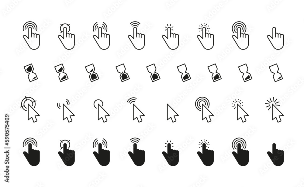 Aufkleber black cursor icons. interface mouse click pointers flat style, simple finger pointers computer arrow
