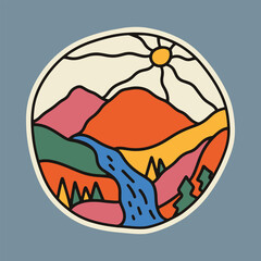 Mountains and waterfall graphic illustration vector art t-shirt design