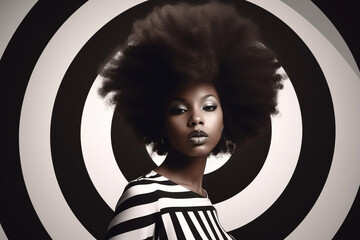 Pretty African American woman with big black afro hair style. generative AI - obrazy, fototapety, plakaty
