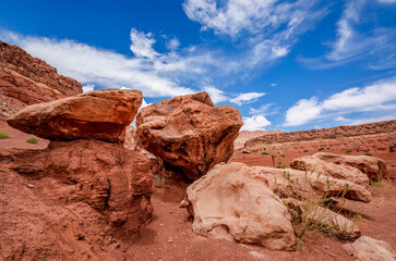 Storm clouds over large boulders at Vermilion Cliffs in Arizona