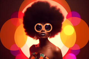Pretty African American woman with big black afro hair style. generative AI