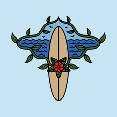 Summer surfboard graphic illustration vector art t-shirt design