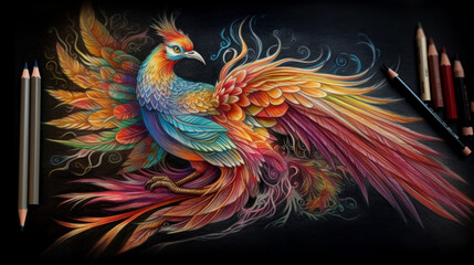 Obraz premium Color pheonix manuscript tatoo, generative ai