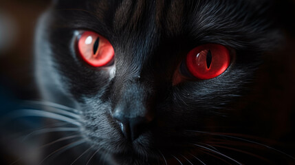 Portrait of cat with red eyes, generative ai