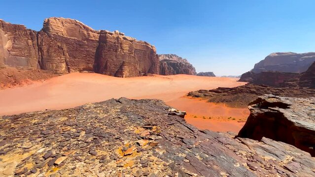 Red Wadi Rum Desert in Jordan. Martian landscapes of the Wadi Rum desert