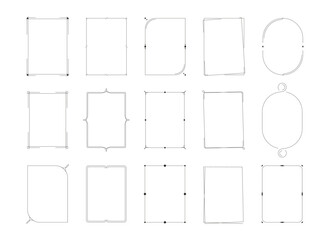 Trendy line frames. Luxury minimalist borders with decorative patterns, vintage luxury frames for wedding invitation card design. Vector set. Oval and rectangular shapes isolated elements
