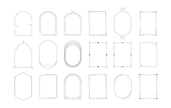 Line boho arch. Abstract linear border elements with geometric ornaments, trendy shapes and floral motifs. Vector decorative line frame set. Classic elegant cards for wedding invitations