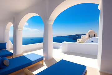 Fototapeta na wymiar Hotel balcony Santorini
