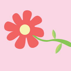 red flowers in pink background, green leaves illustration